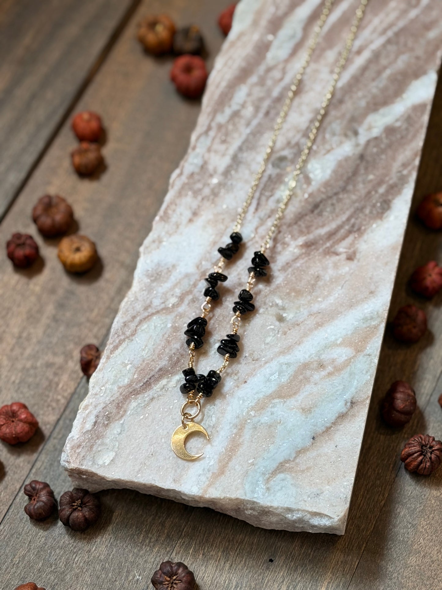 Obsidian Chip Moon Necklace