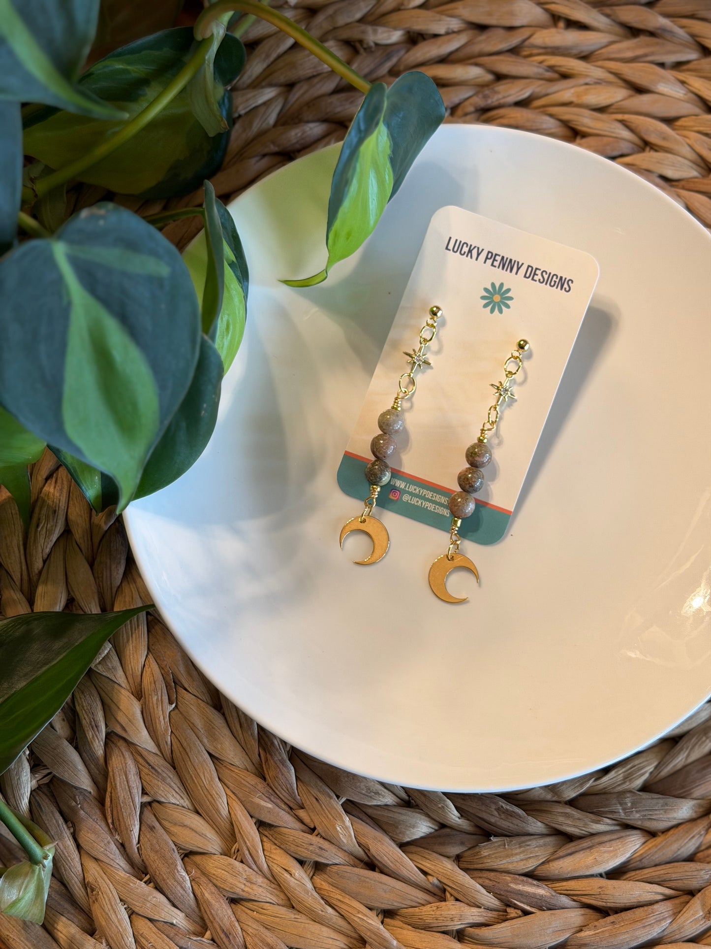Brown Gemstone Moon Dangles