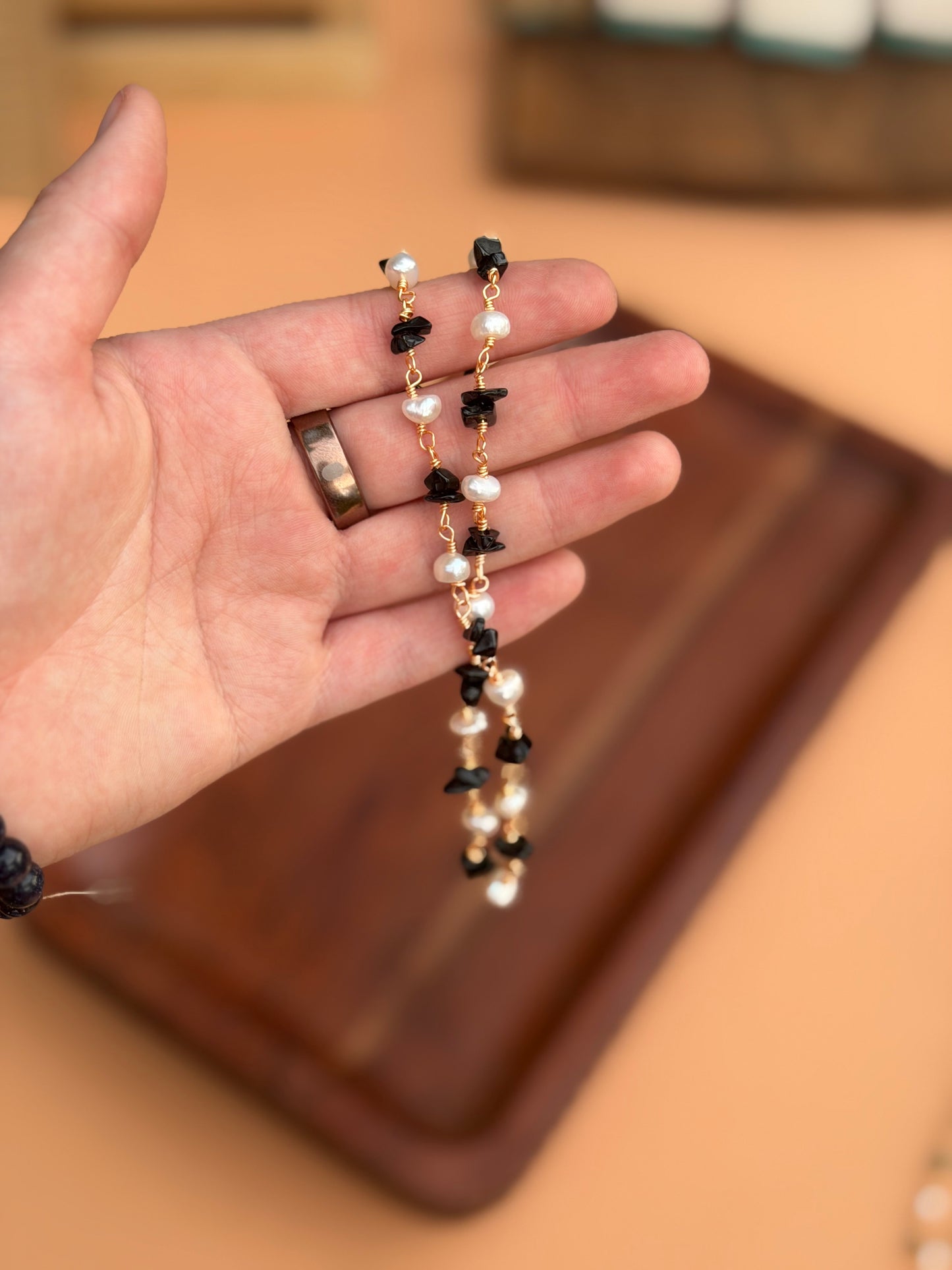 Obsidian and Pearl Beaded Necklace