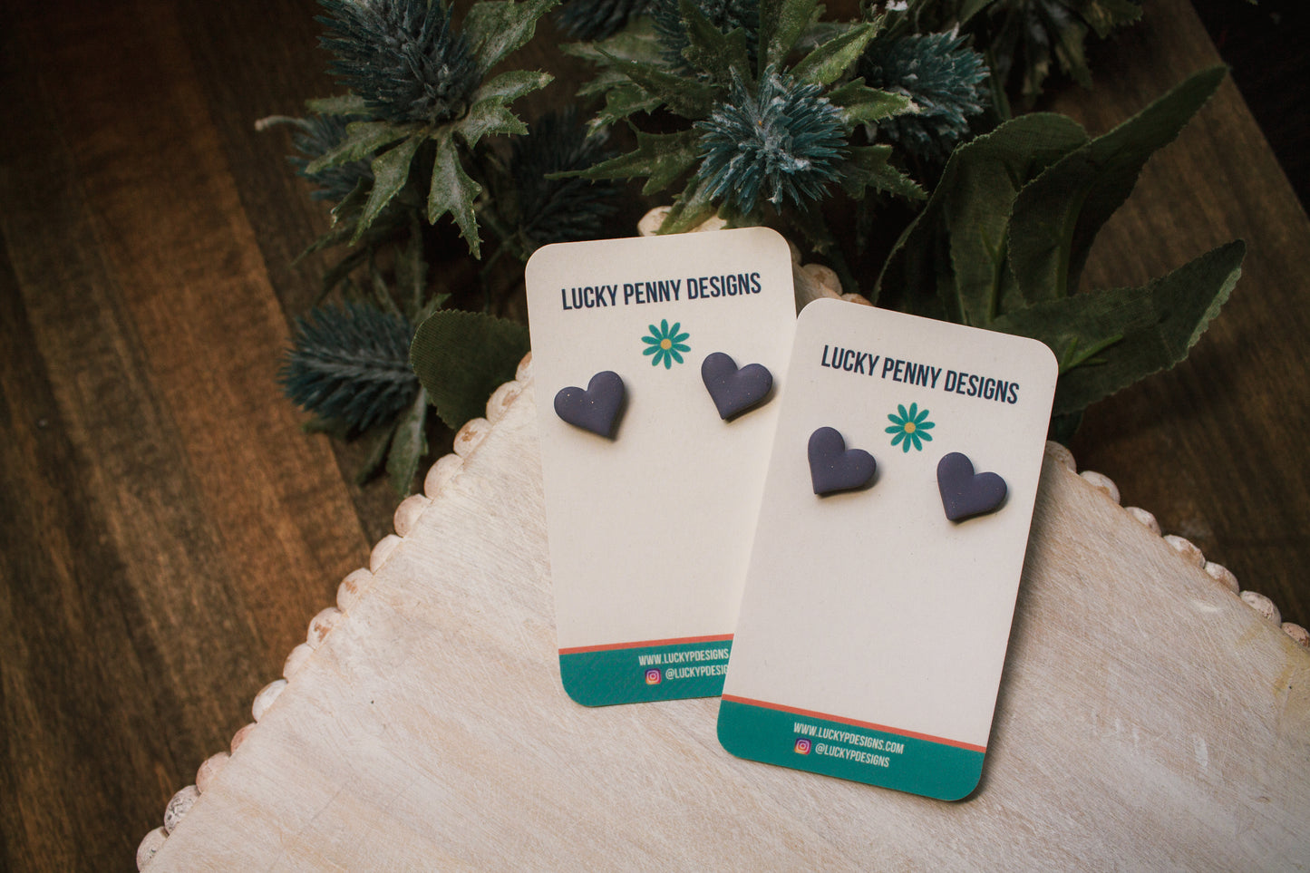 Purple Glitter Heart Studs