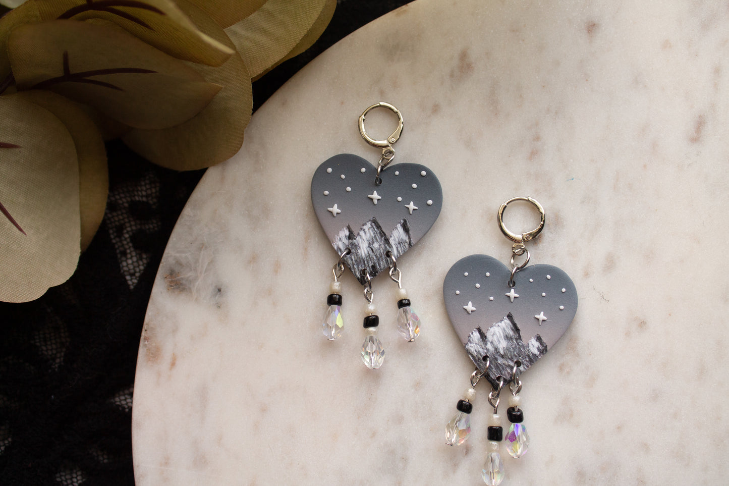 SJM Licensed* Ramiel Night Court Heart Beaded Earrings (Lighter colors)