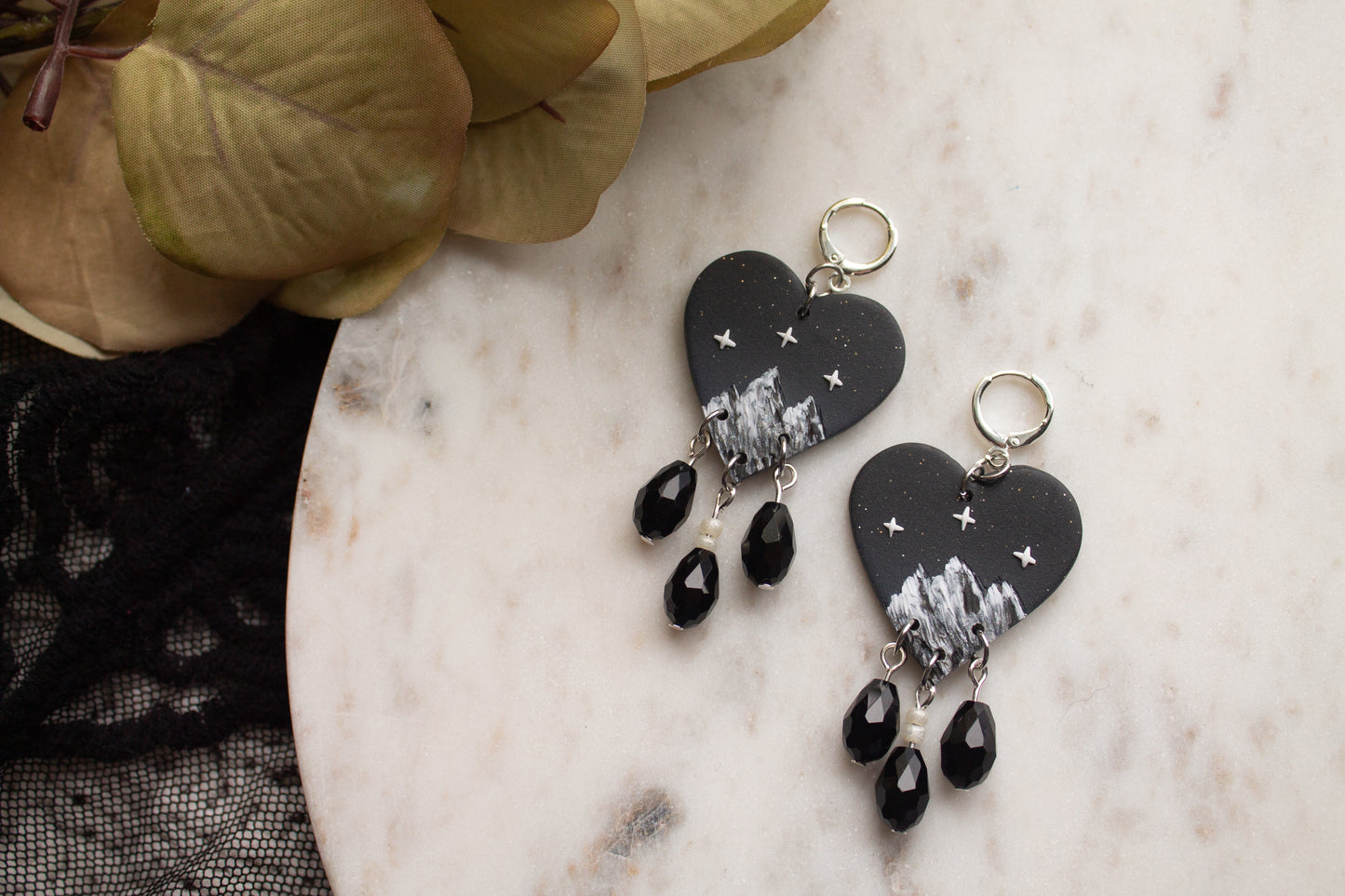 SJM Licensed* Ramiel Night Court Heart Beaded Earrings (Darker colors)