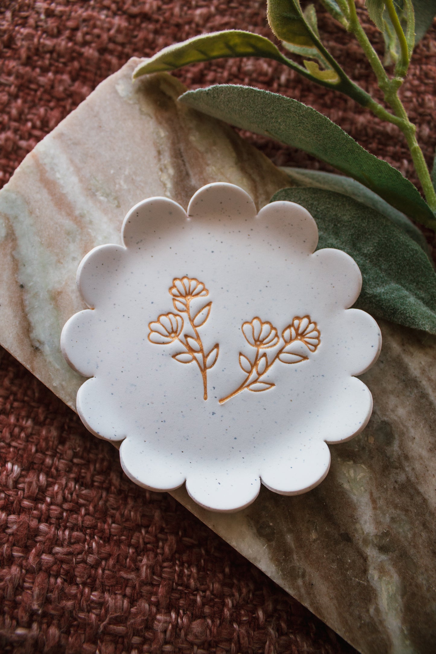 Speckled White Floral Jewelry Dish