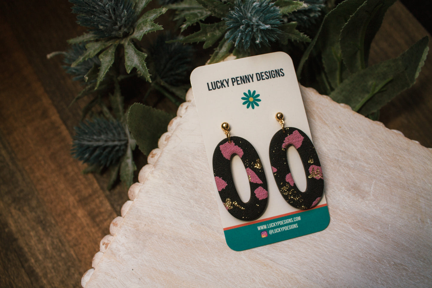 Marbled Pink and Black Ovals