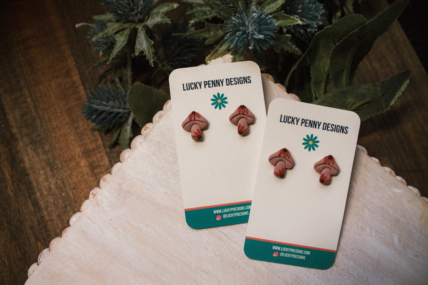 Blush Pink Floral Mushroom Studs