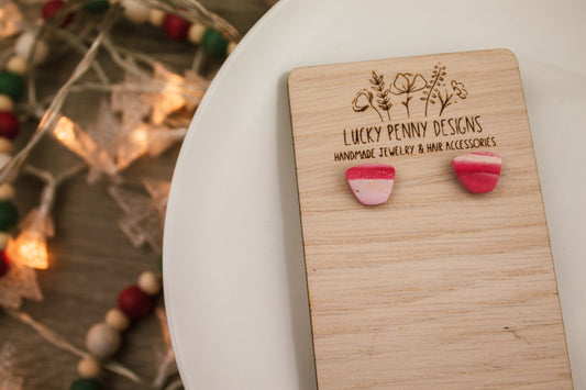 Red, Pink and White Marbled Trapezoid Studs