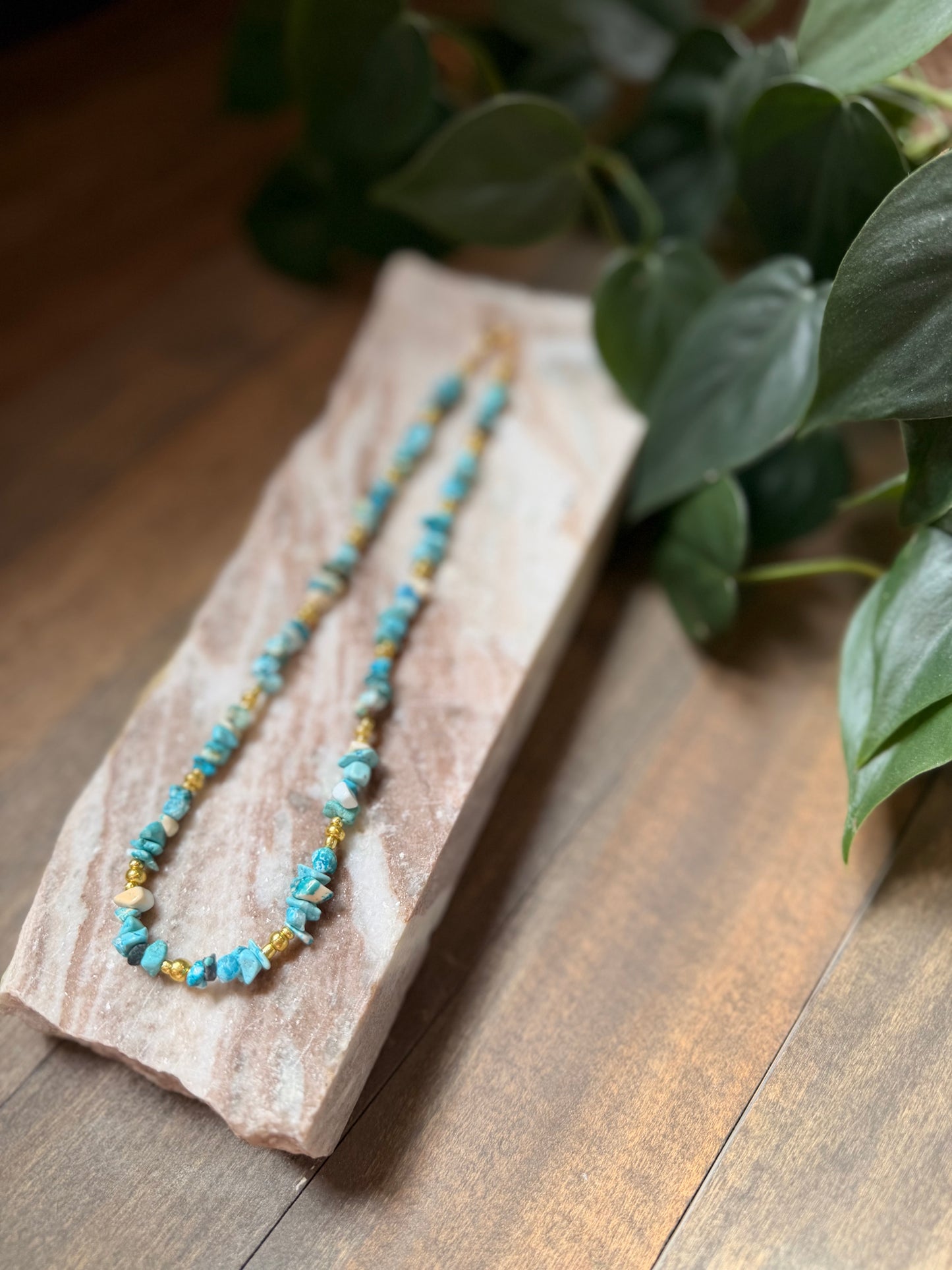 Dyed Turquoise Beaded Necklace