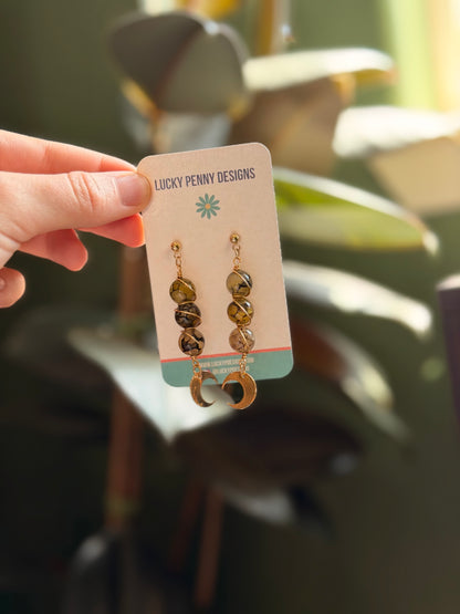 Wrapped Yellow and Black Moon Earrings