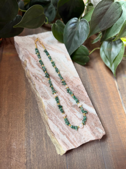 Green Aventurine and Pearl Beaded Necklace