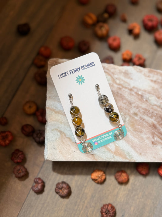 Wrapped Yellow and Black Silver Earrings