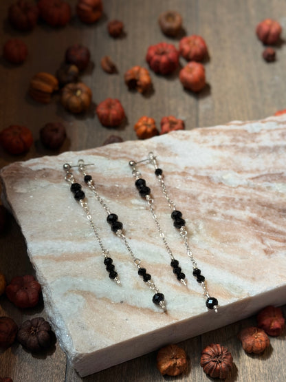 Black Crystal Double Chain Earrings