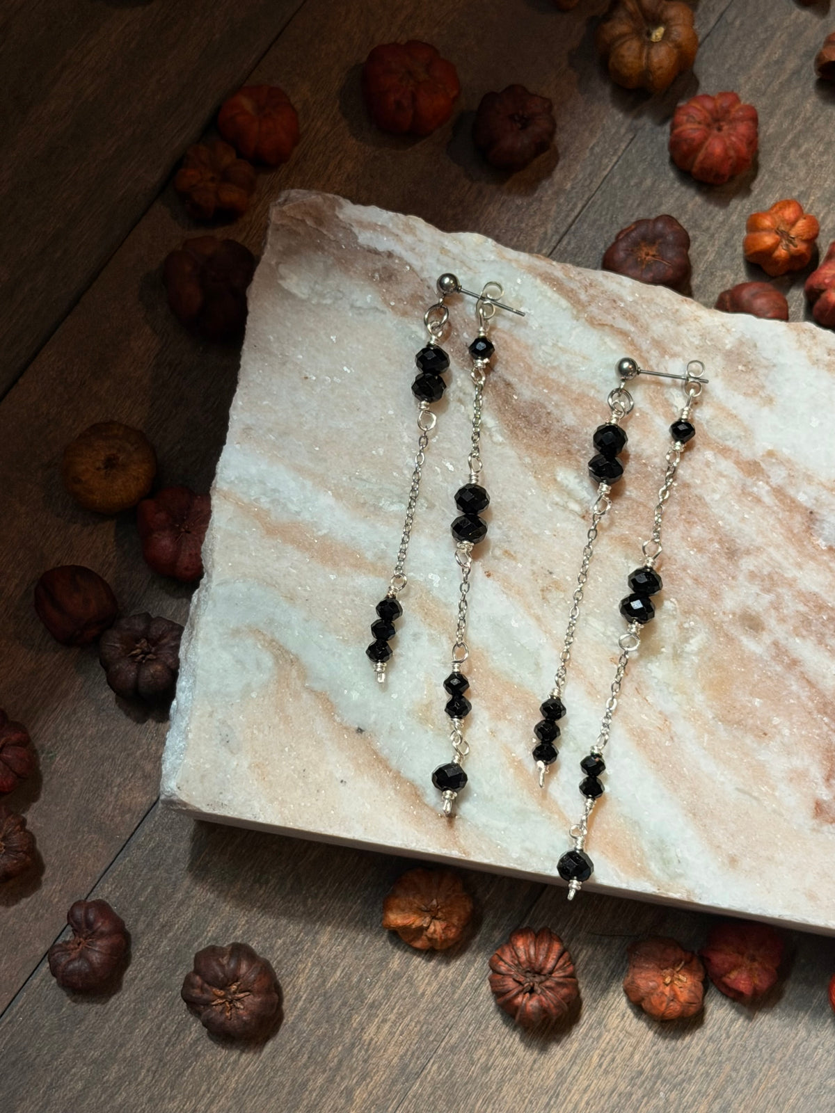 Black Crystal Double Chain Earrings