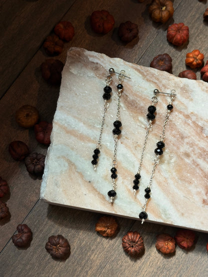 Black Crystal Double Chain Earrings