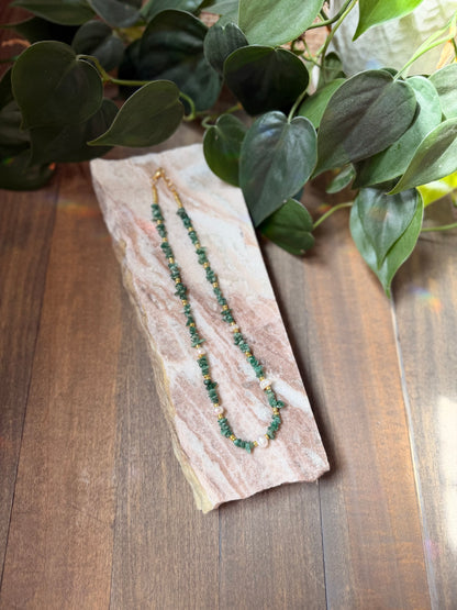 Green Aventurine and Pearl Beaded Necklace