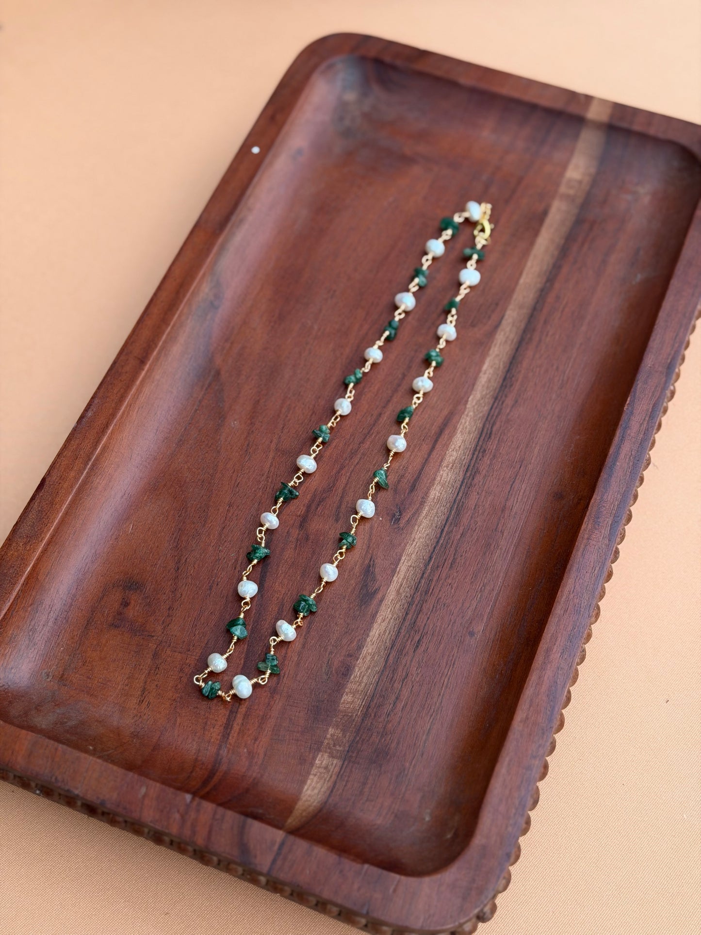 Green Adventurine and Pearl Beaded Necklace