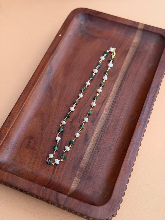 Green Adventurine and Pearl Beaded Necklace