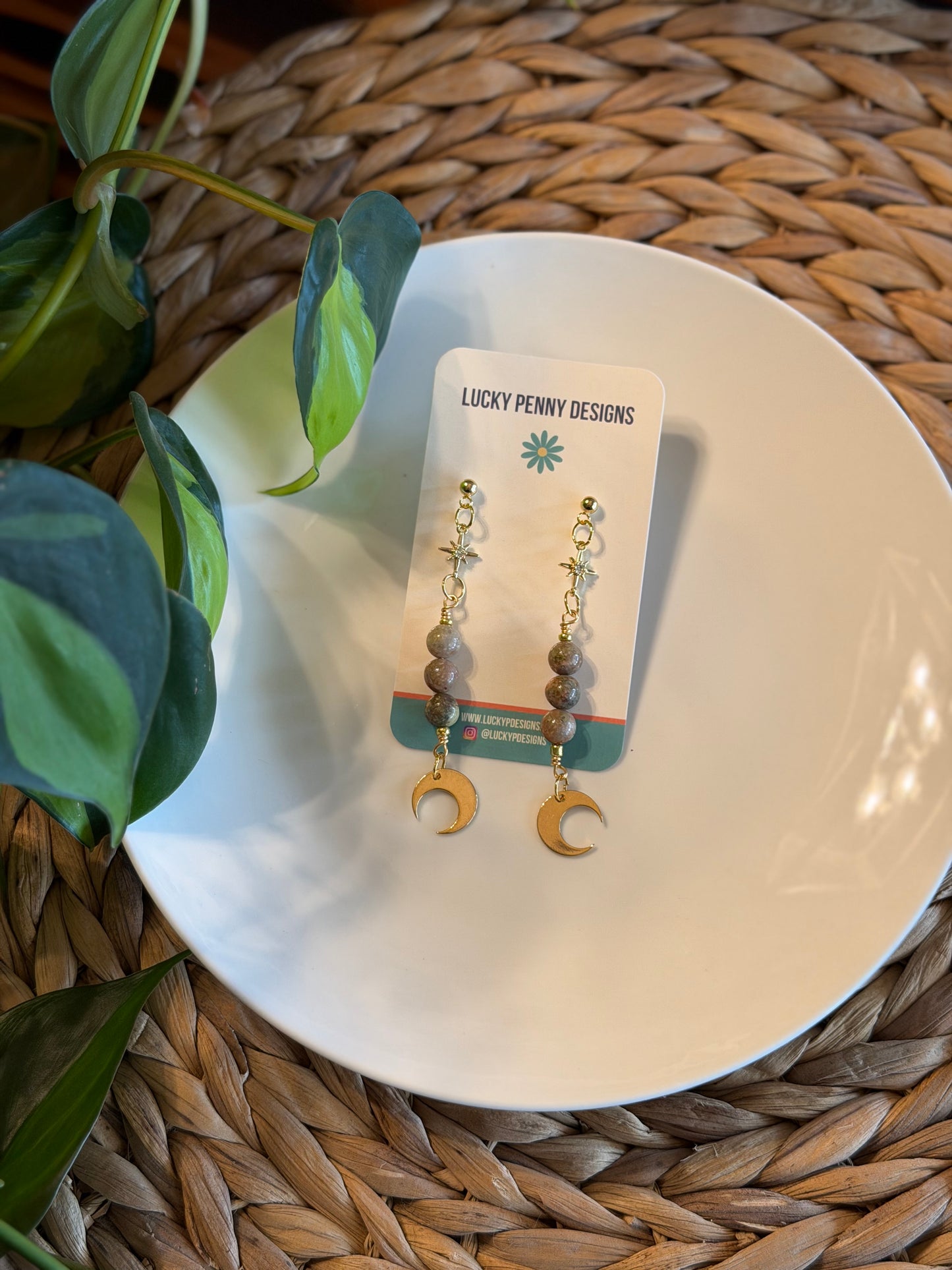 Brown Gemstone Moon Dangles
