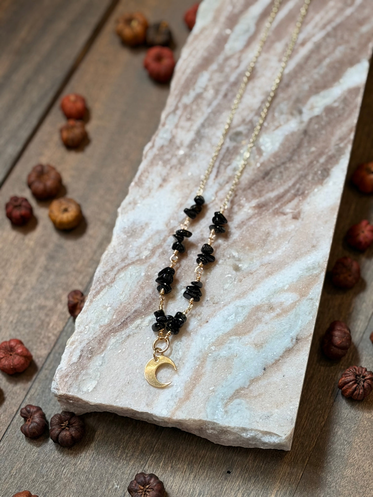 Obsidian Chip Moon Necklace