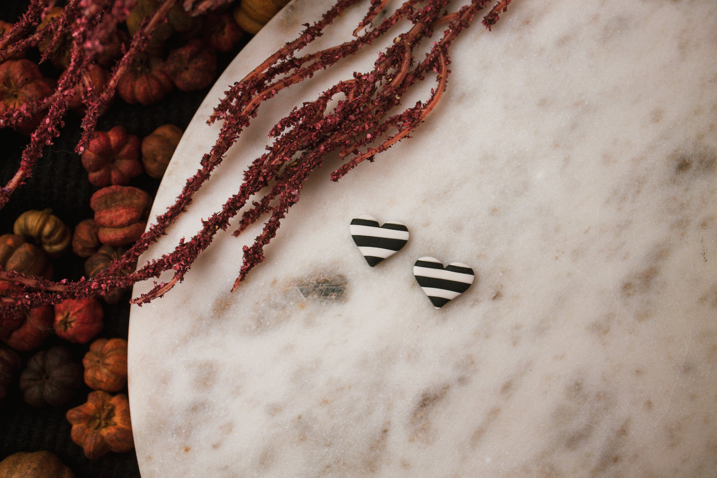 Black and White Striped Heart Studs