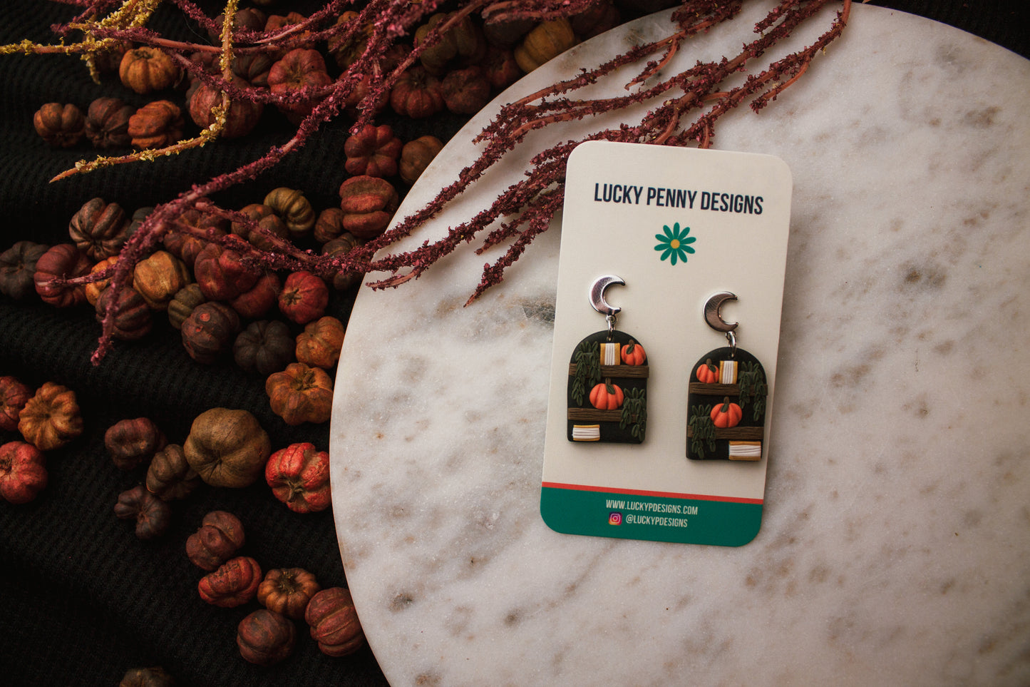 Spooky Pumpkin Bookshelf Earrings