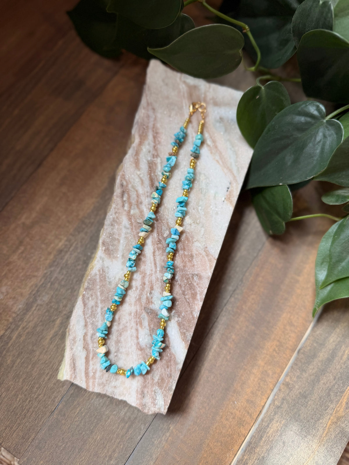 Dyed Turquoise Beaded Necklace