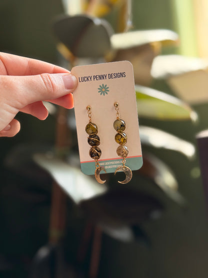 Wrapped Yellow and Black Moon Earrings