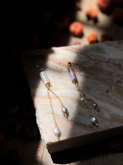 Gold Ocean Jasper and Pearl Dangles