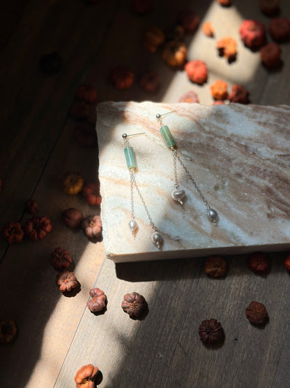 Silver Ocean Jasper and Pearl Dangles