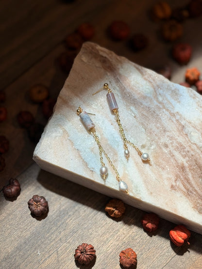 Gold Ocean Jasper and Pearl Dangles