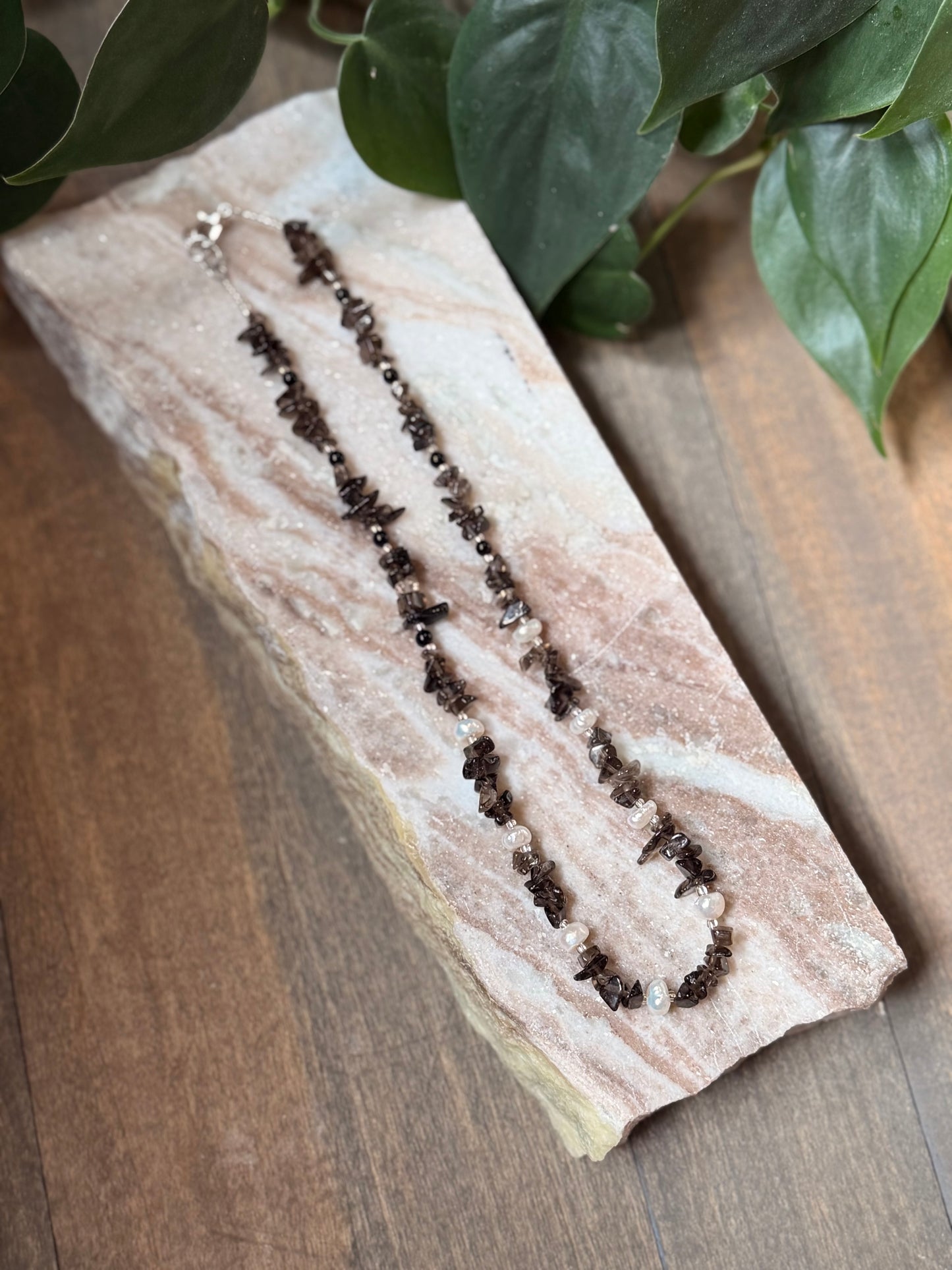 Smoky Quartz and Pearl Necklace