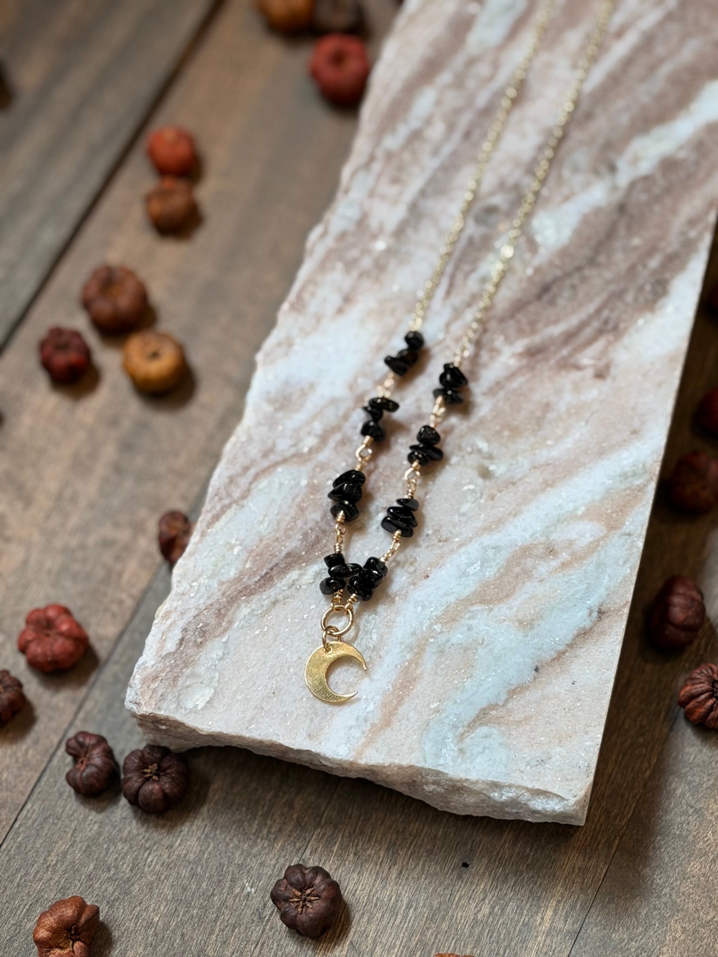 Obsidian Chip Moon Necklace
