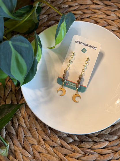 Brown Gemstone Moon Dangles