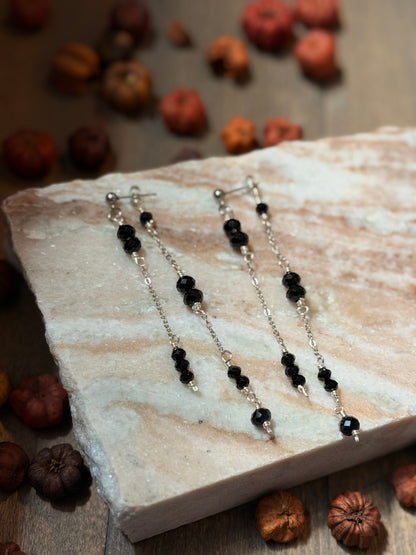 Black Crystal Double Chain Earrings