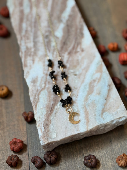 Obsidian Chip Moon Necklace