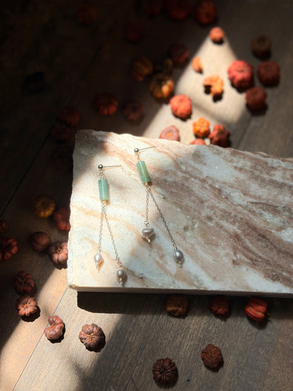 Silver Ocean Jasper and Pearl Dangles
