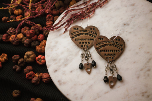 Brown Ouija Board Beaded Earrings