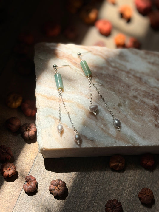 Silver Ocean Jasper and Pearl Dangles