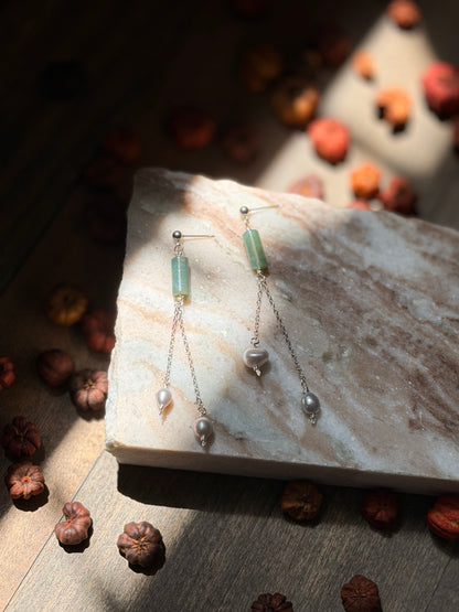 Silver Ocean Jasper and Pearl Dangles