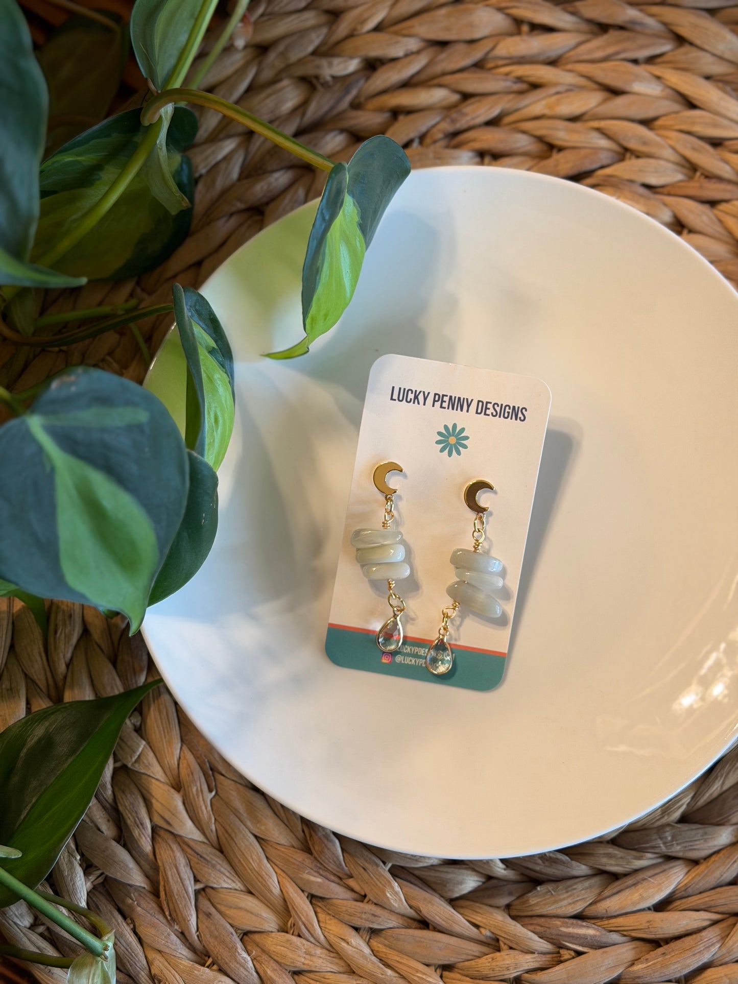White Moonstone Balancing Rock Earrings
