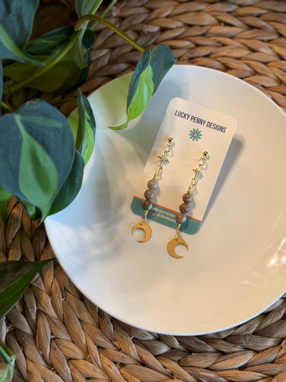 Brown Gemstone Moon Dangles