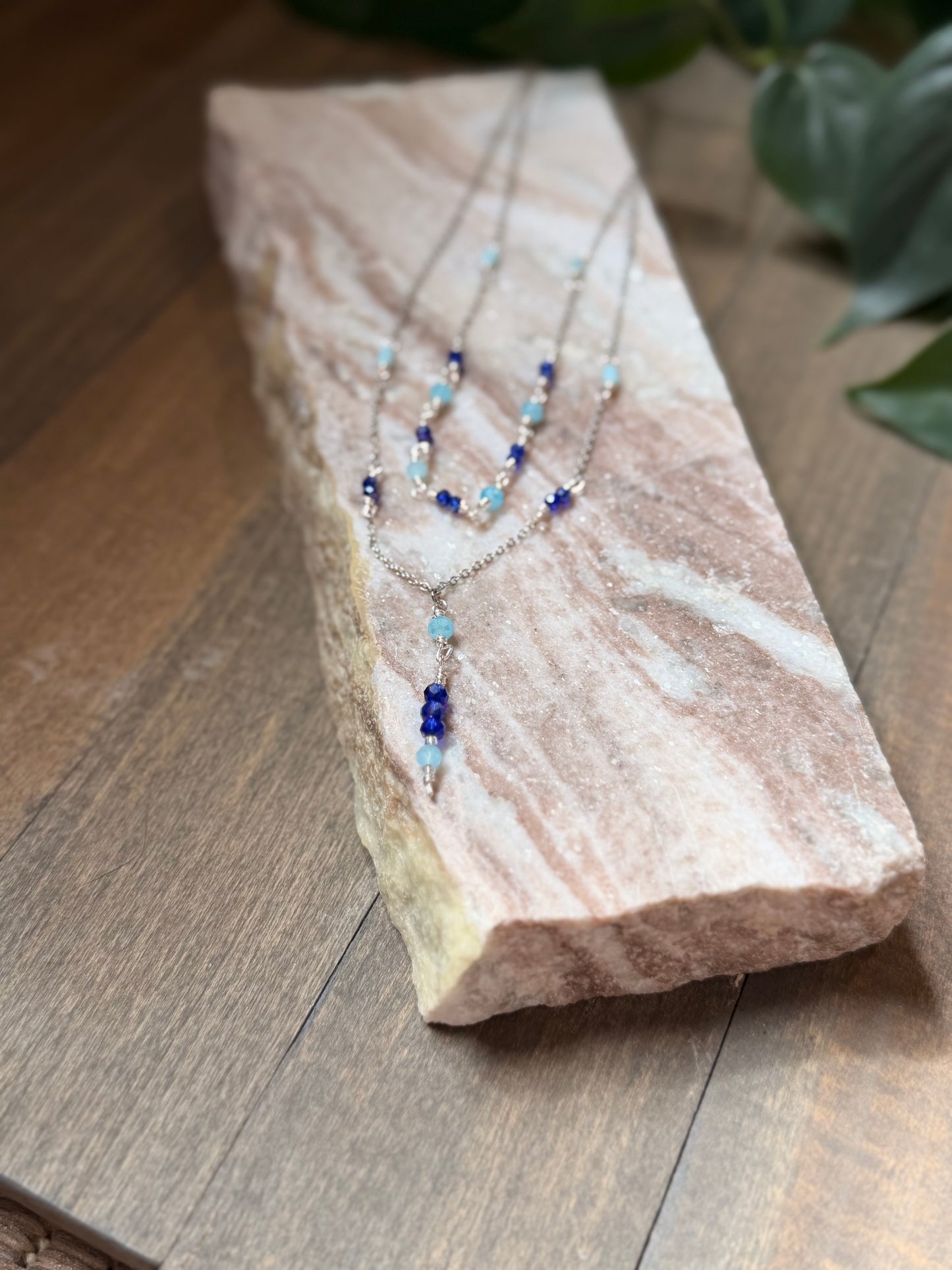 Double Layer Blue Beaded Necklace