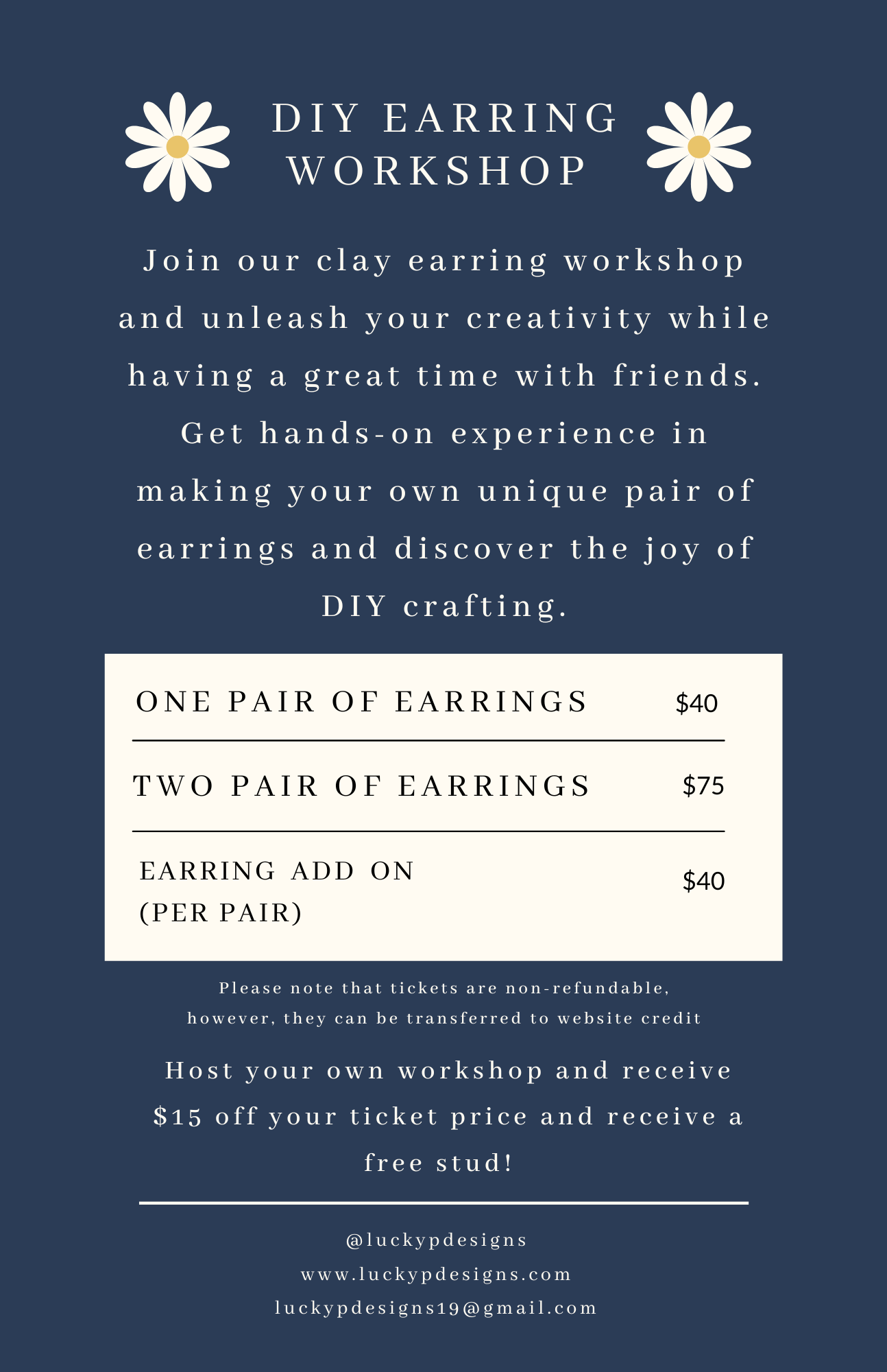 Ona's Birthday Event April 6th DIY Earring Workshop Tickets