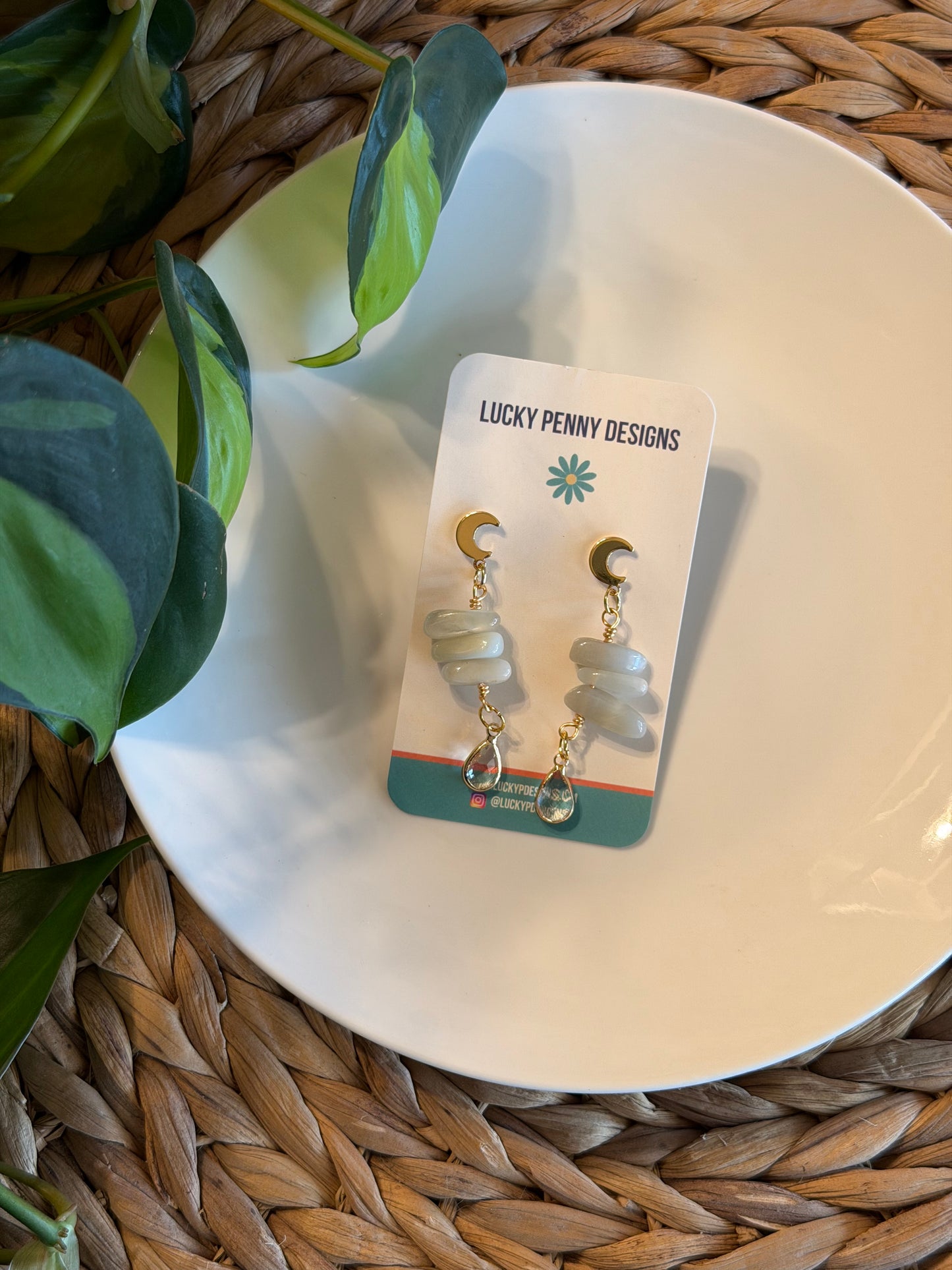 White Moonstone Balancing Rock Earrings