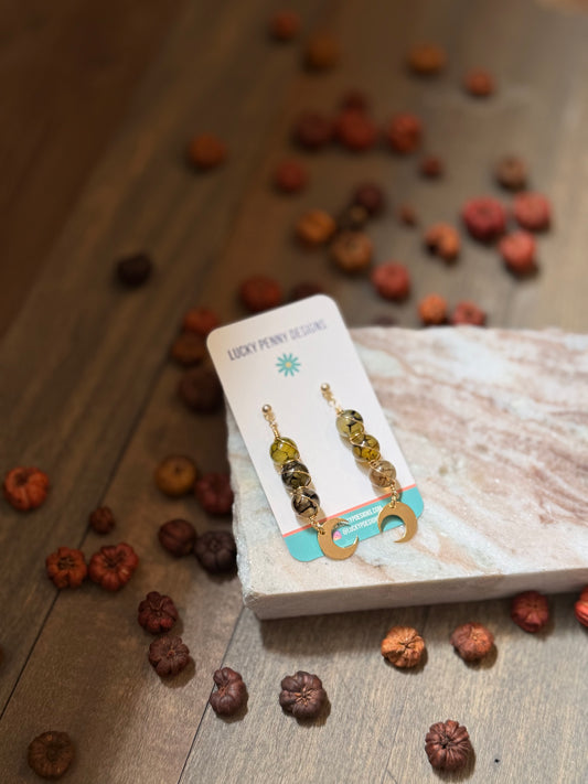 Wrapped Yellow and Black Moon Earrings