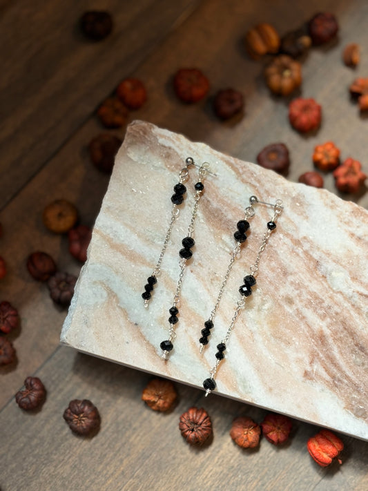 Black Crystal Double Chain Earrings