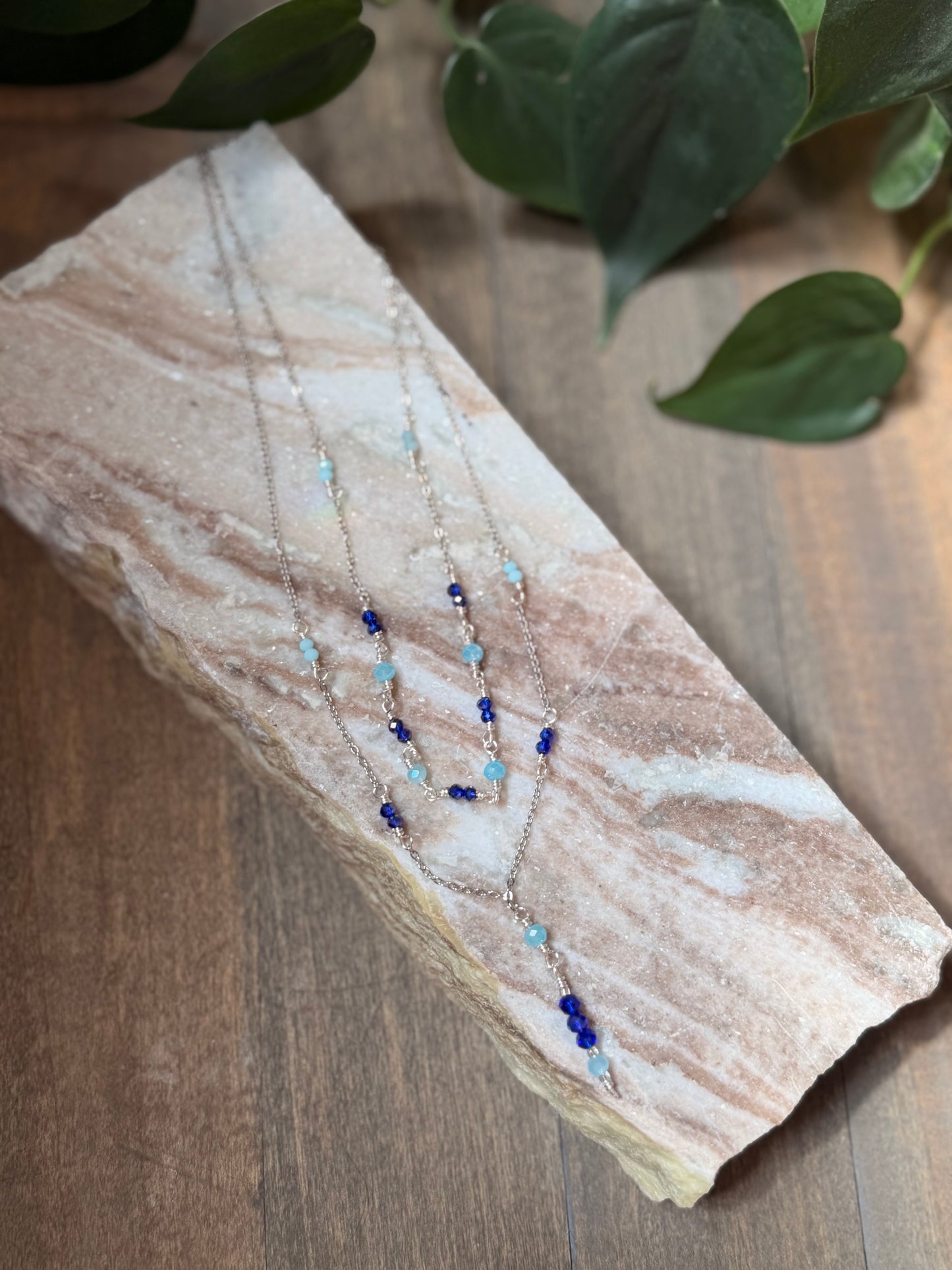 Double Layer Blue Beaded Necklace