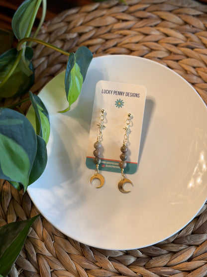 Brown Gemstone Moon Dangles