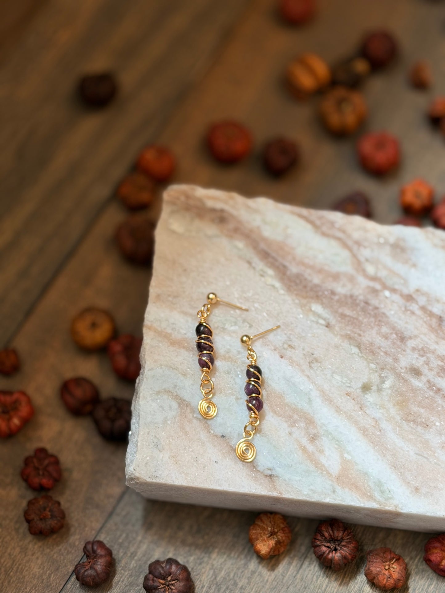 Mini Wrapped Lepidolite Earrings