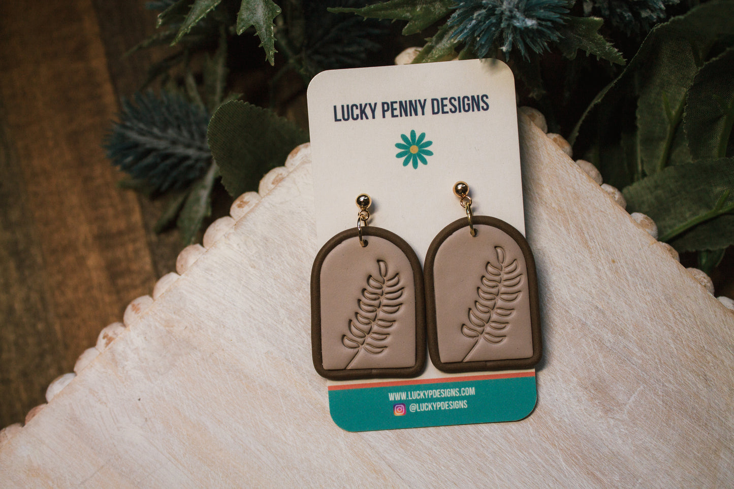 Large Beige Plant Imprint Dangles