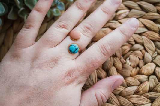 Terracotta and Faux Turquoise Adjustable Ring